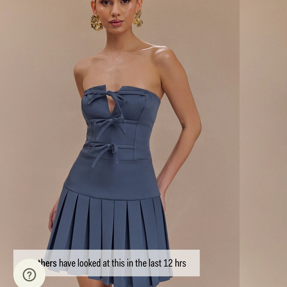 MESHKI Naya Pleated Mini Dress With Ties – Steel Blue – Size Small